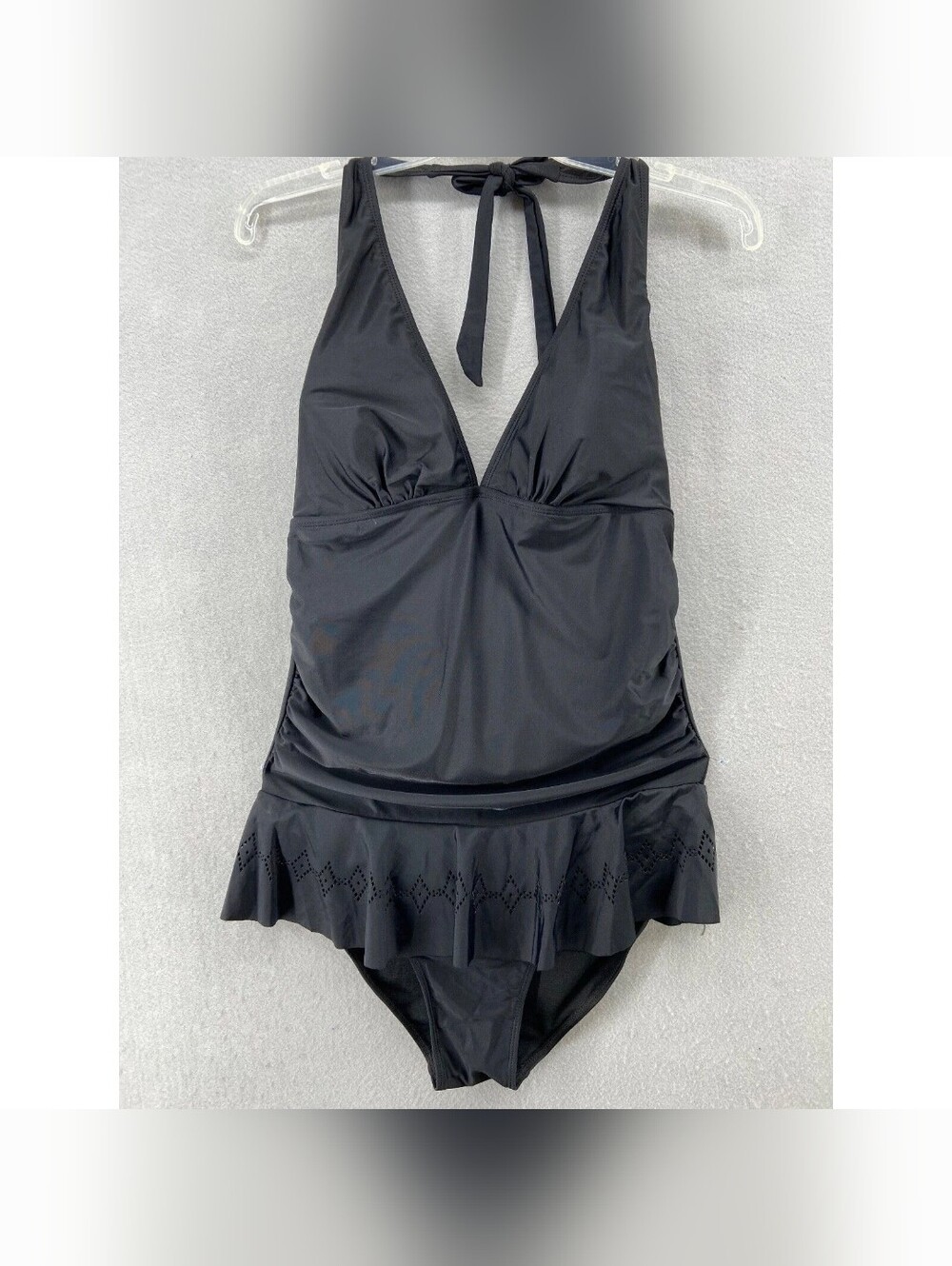 Black Ruffled Halter One-Piece Swimsuit